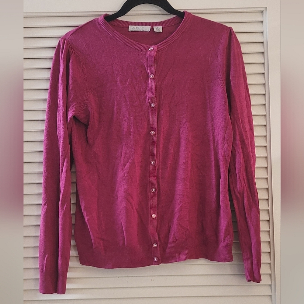 LUXE 360 by Designer Orginials - Pink Long-Sleeve Button Sweater Top